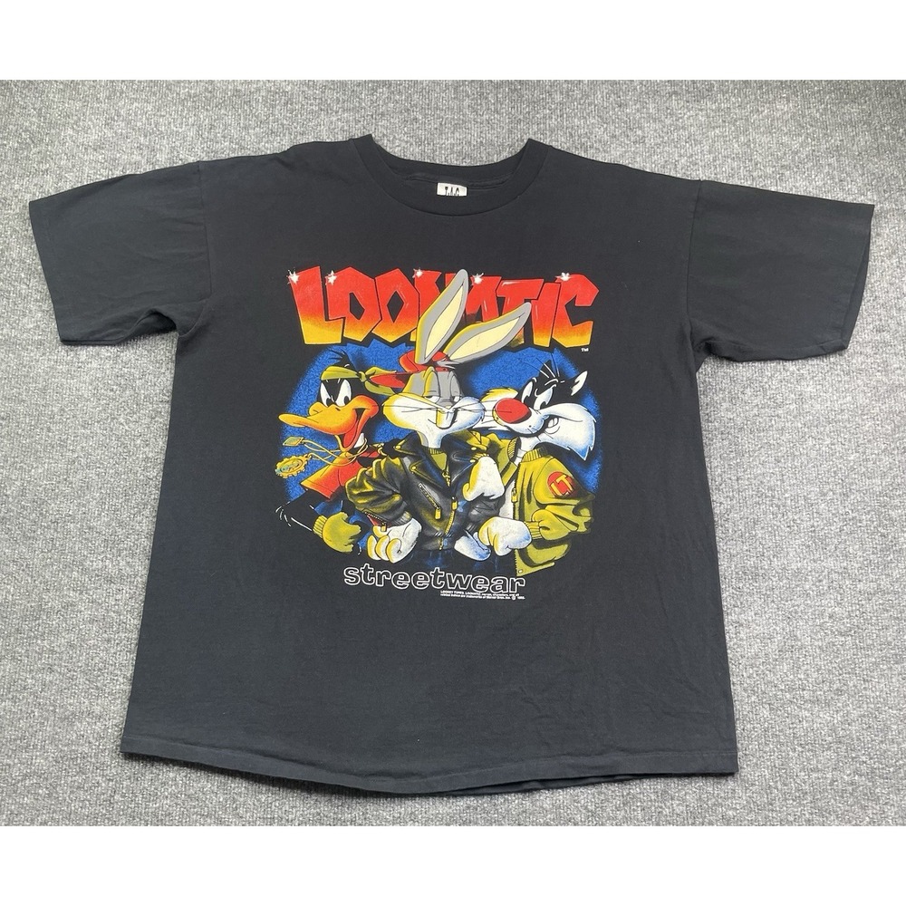 Vintage 1992 Looney‎ Tunes Loonatic Streetwear Single Stitch Shirt Black Tee